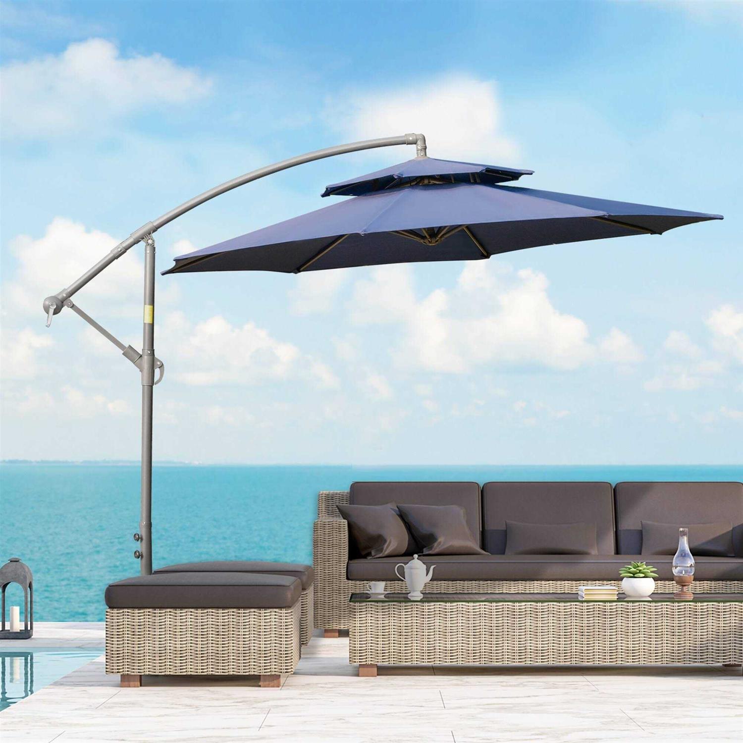 Outsunny Offset Patio Umbrella, Cantilever Umbrella Cross Base