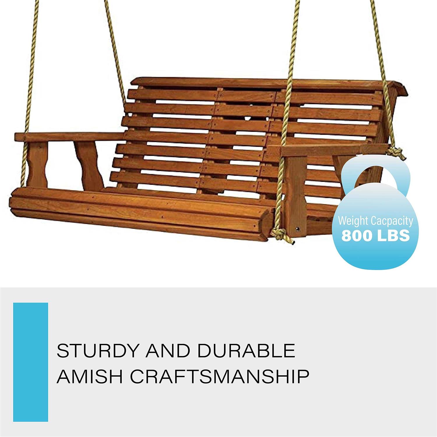Porchgate Amish Heavy Duty 800 Lb Rollback Console Treated Porch Swing with Hanging Ropes - Image 2
