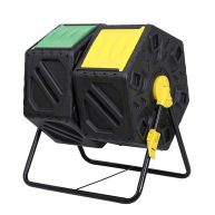 Nouva 37 Gallon Compost Bin Dual Chamber Composter Tumbler Rotating Chamber Garden Composter Bin with 2 Sliding Doors Steel Frame Outdoor Kitchen