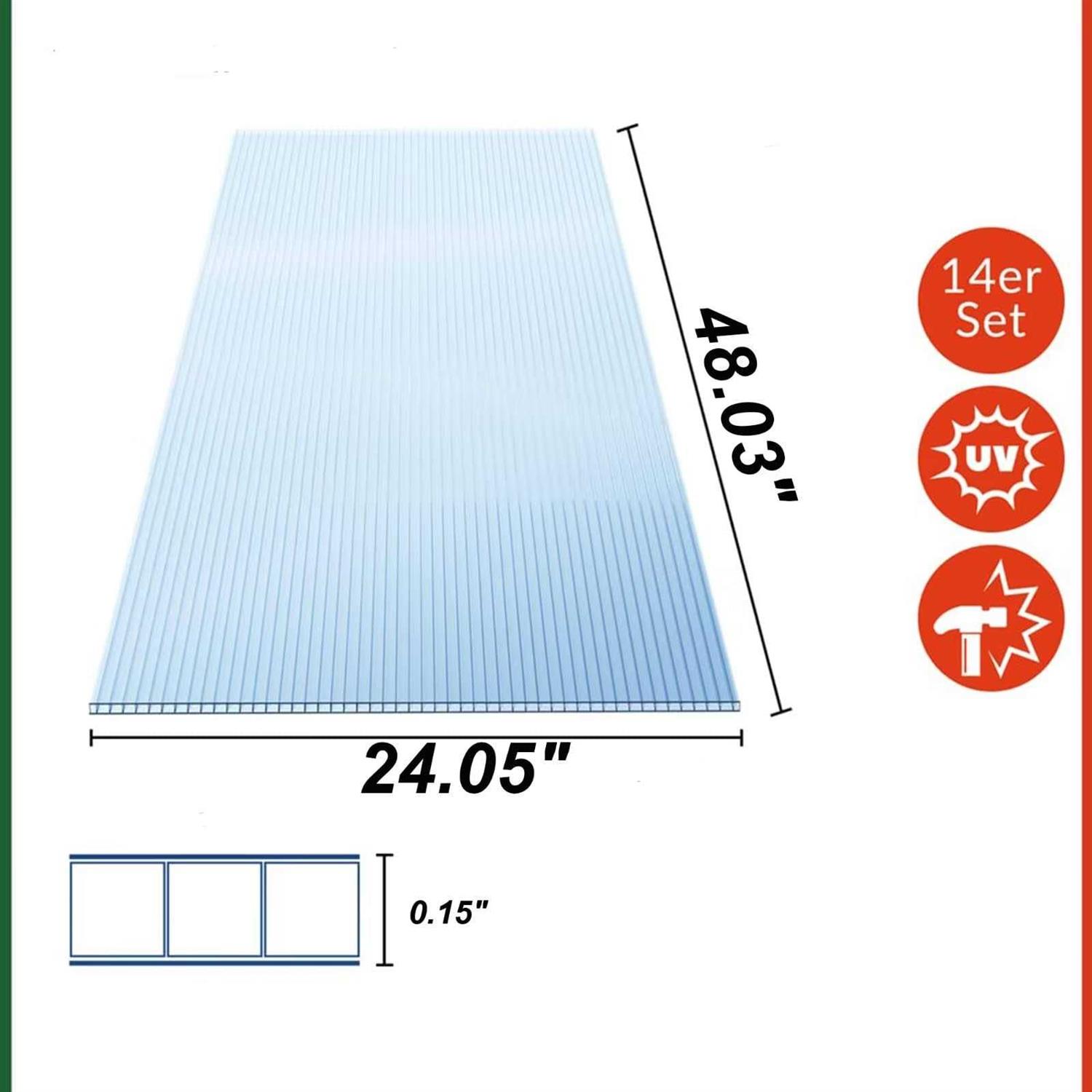 14 Pieces Set 2′ X 4′ Polycarbonate Panel,Twin Wall Polycarbonate Panels Waterproof UV Protected Reinforced Clear Sheets for Greenhouse - Image 5
