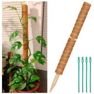 2 Pcs 12 Inches Coir Moss Poles for Climbing Plants with 4 Pcs Adjustable Plant Twist Ties