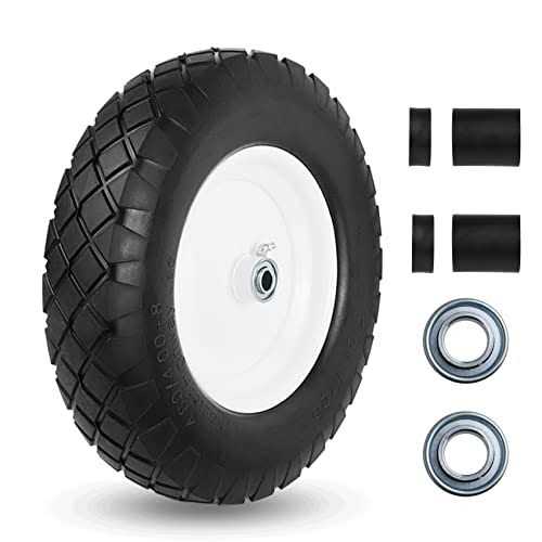 Pontuss Upgraded 16 Flat Free Wheelbarrow Wheels and Tires 4.80/4.00-8 Solid Wheelbarrow Tires with 5/8&3/4 Bearings,3-7 Centered Hub,16