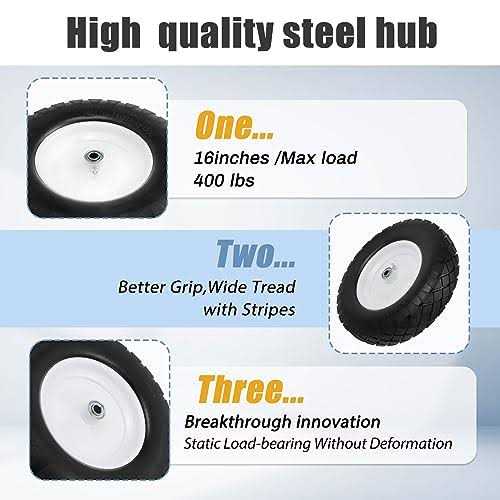 Pontuss Upgraded 16 Flat Free Wheelbarrow Wheels and Tires 4.80/4.00-8 Solid Wheelbarrow Tires with 5/8&3/4 Bearings,3-7 Centered Hub,16 - Image 4