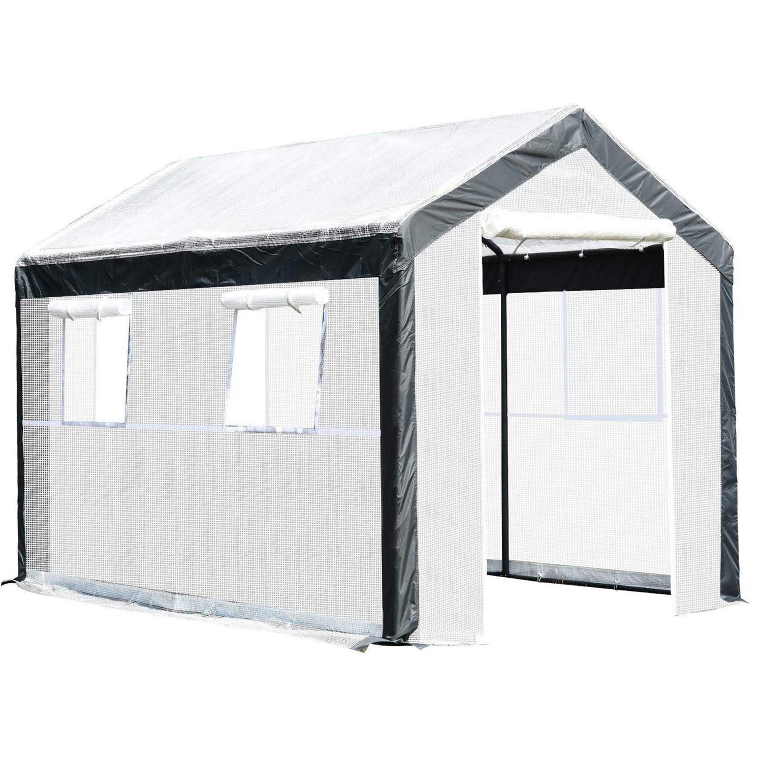 Outsunny Walk-in Garden Greenhouse Fully Enclosed with Extra Thick Steel Tubing 4 Windows 2 Zippered Doors