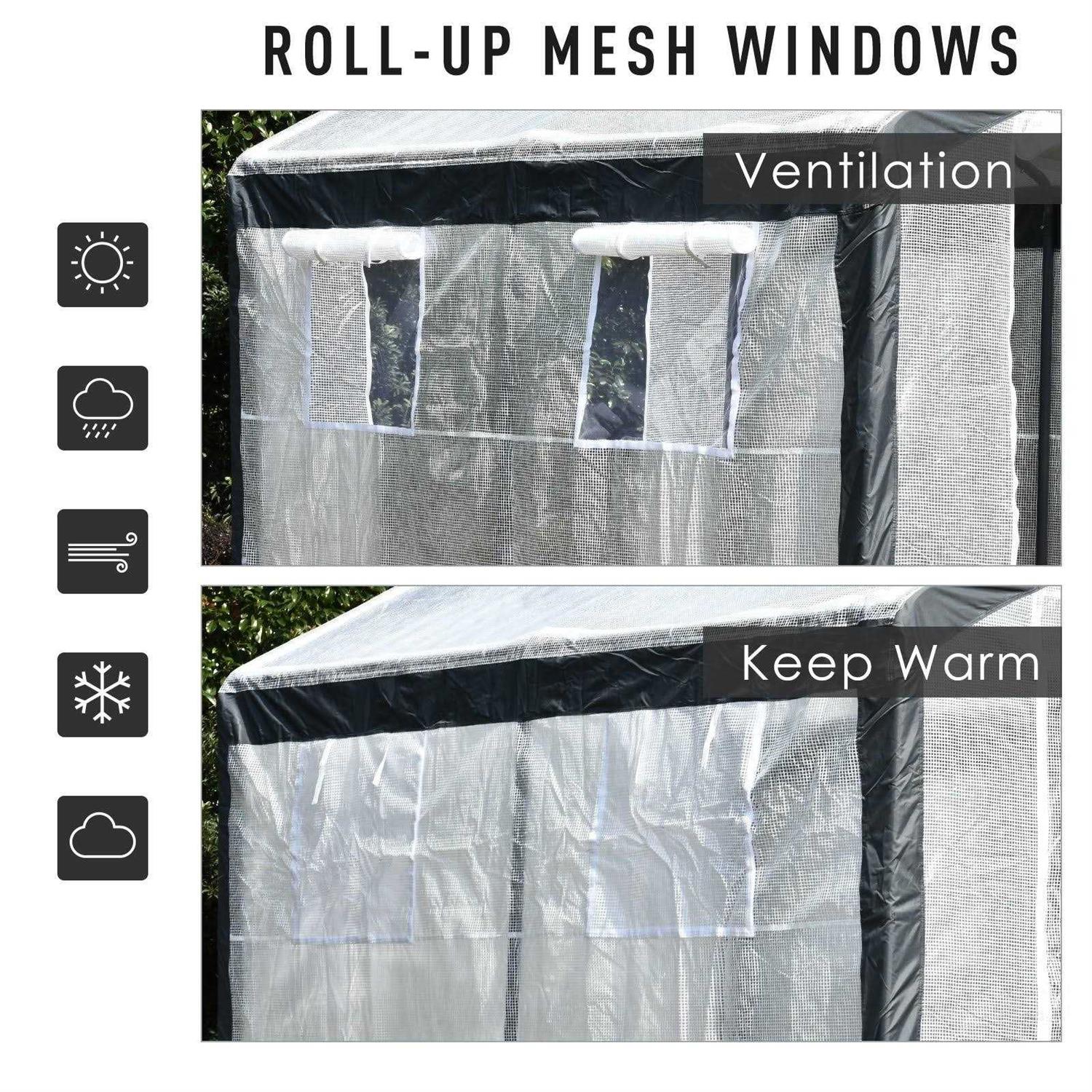 Outsunny Walk-in Garden Greenhouse Fully Enclosed with Extra Thick Steel Tubing 4 Windows 2 Zippered Doors - Image 2