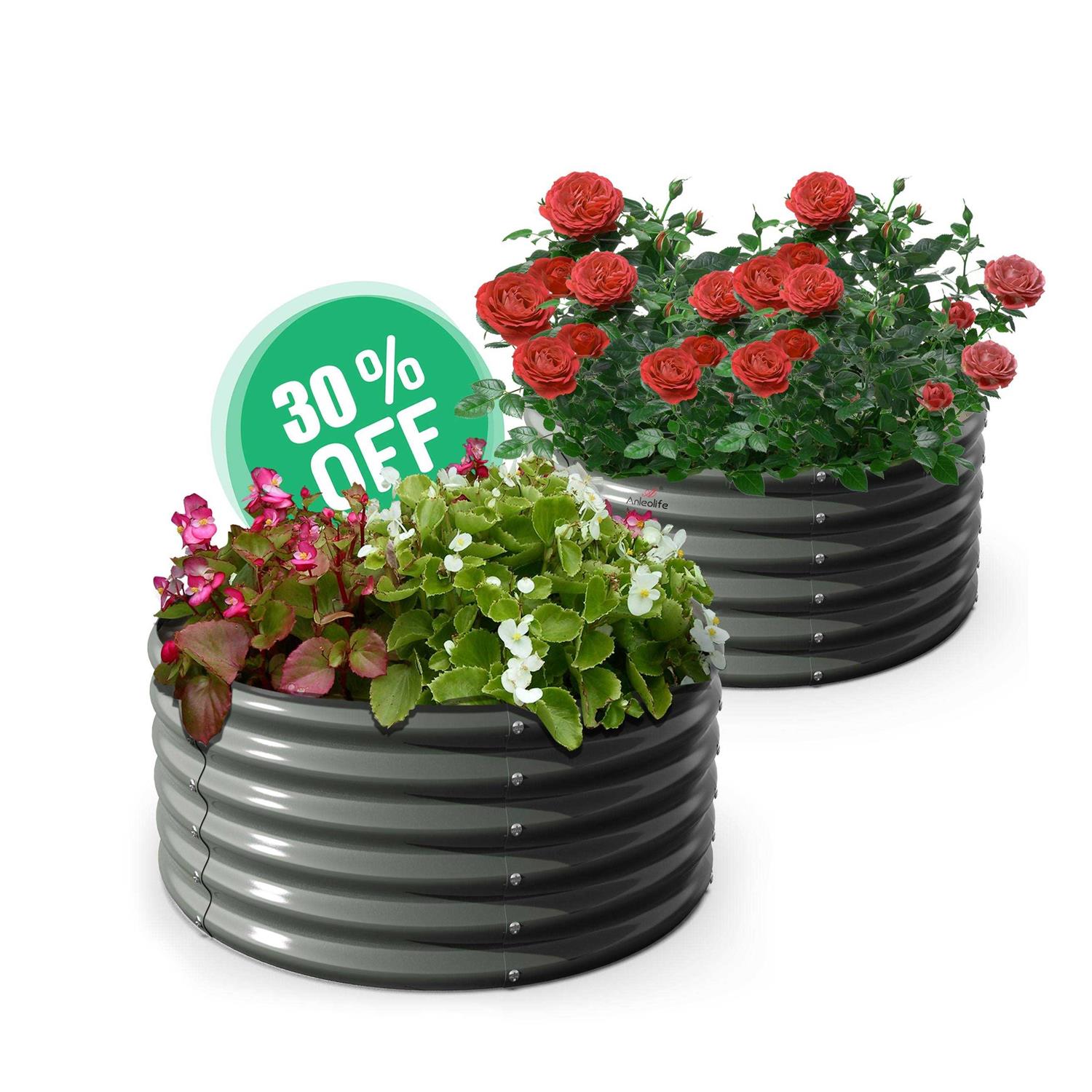 A ANLEOLIFE 2-Pack 4ft x 18A Tall Round galvanized Raised Garden Bed