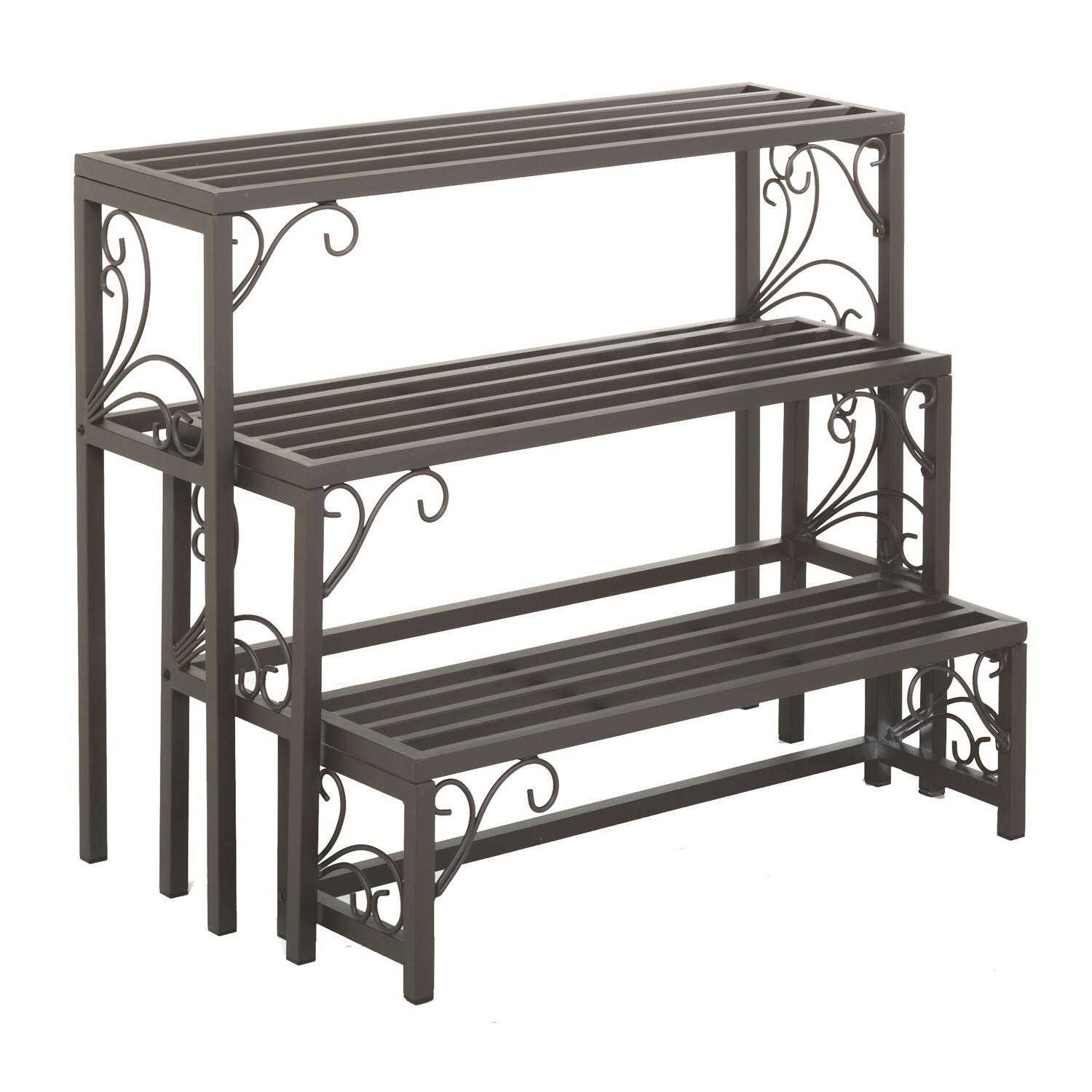 Plow & Hearth Set of 3 Nesting Metal Plant Stands with Scrollwork Design - Image 5