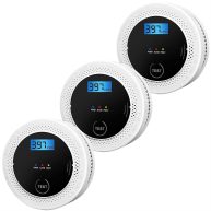 3 Pack smoke and carbon monoxide detectors powered by batteries, with digital display, smoke and carbon dioxide dual alarm sensors