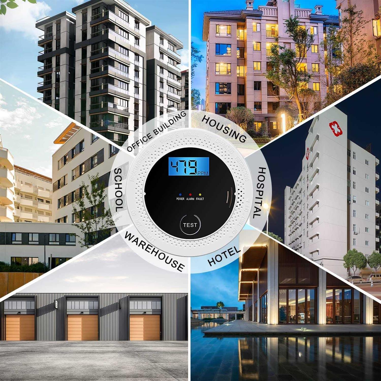 3 Pack smoke and carbon monoxide detectors powered by batteries, with digital display, smoke and carbon dioxide dual alarm sensors - Image 2