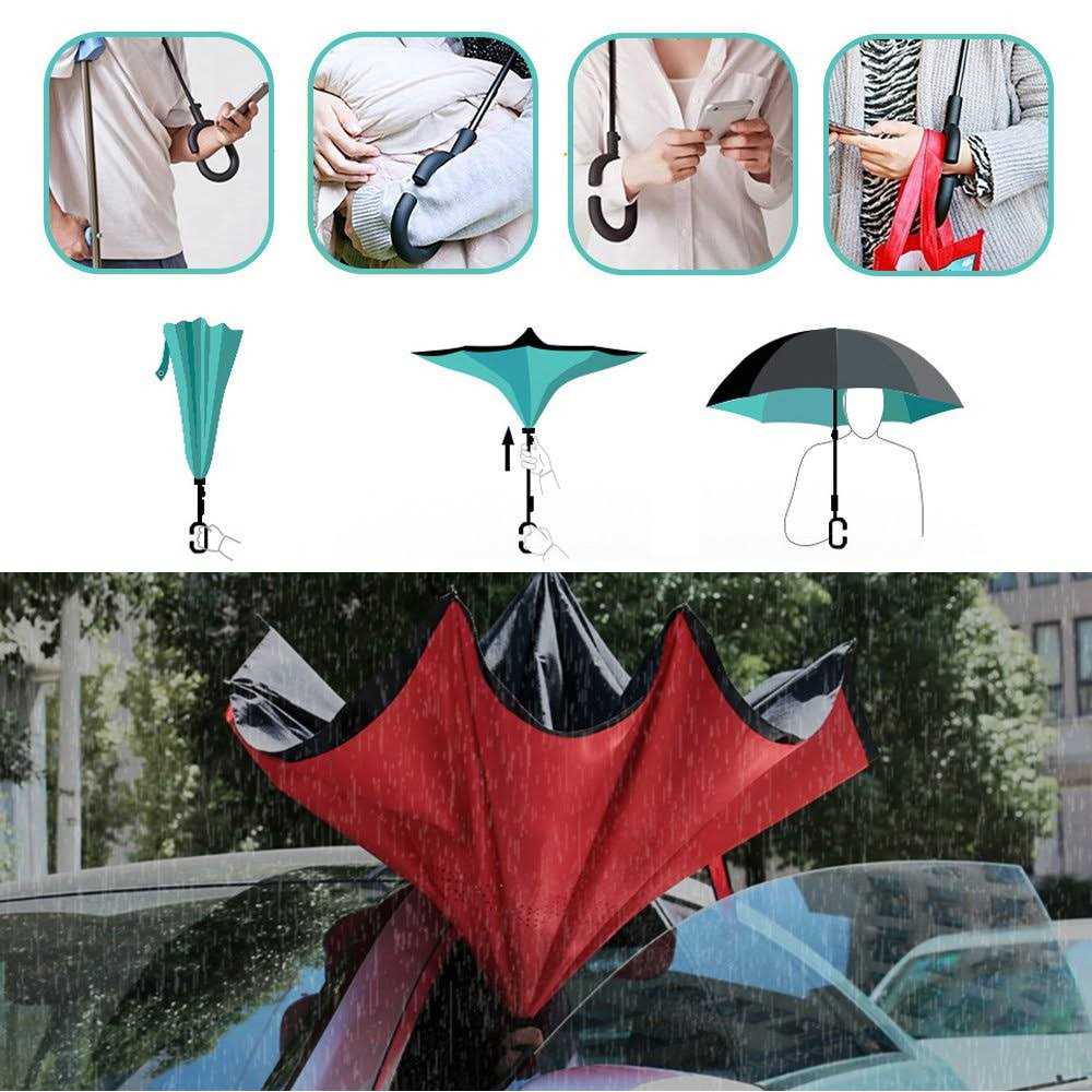 owen kyne Windproof Double Layer Folding Inverted Umbrella Self Stand Upside-down Rain Protection Car Reverse Umbrellas with C-shaped Handle - Image 2