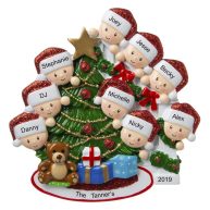 Peeking Family of 9 Personalized Christmas Ornament