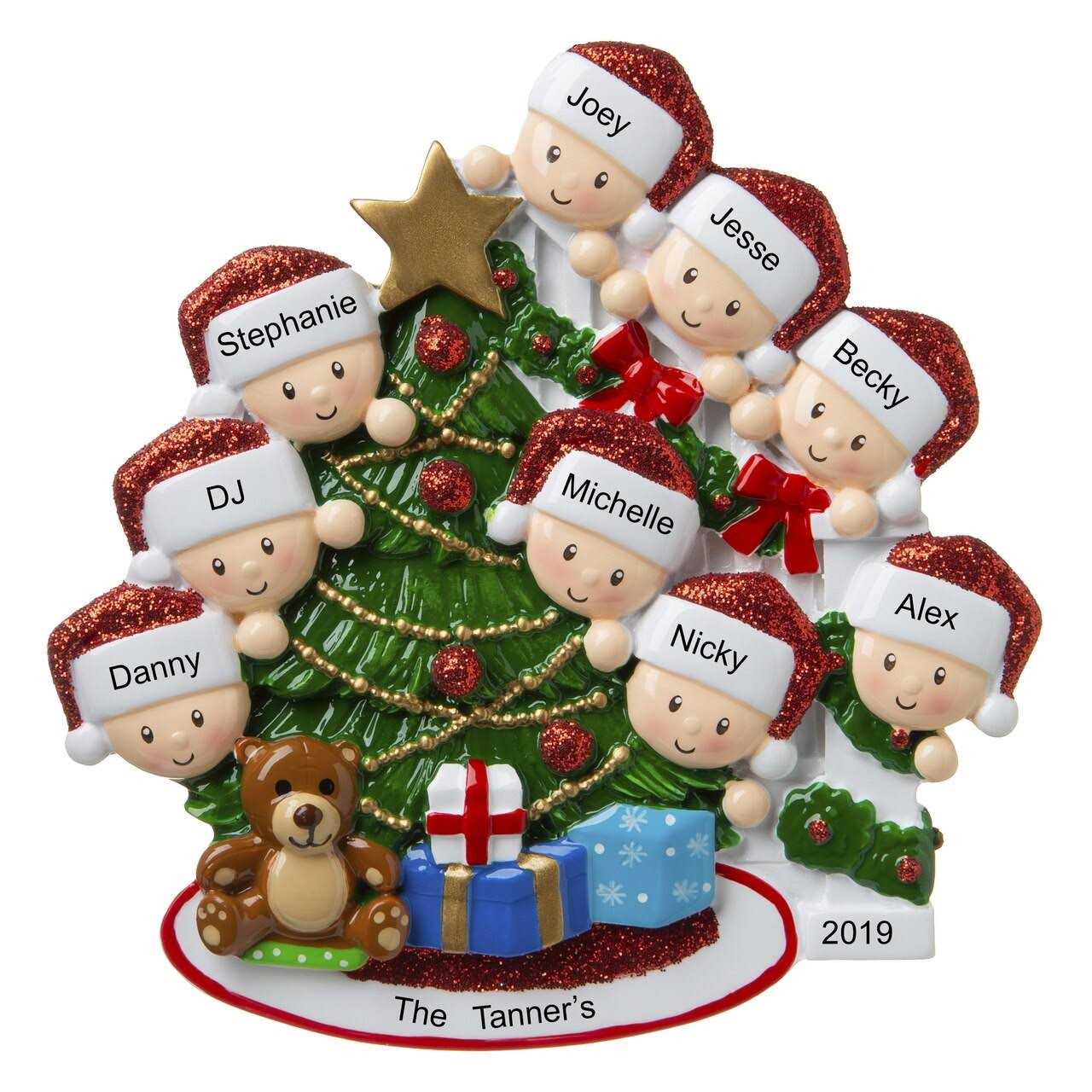 Peeking Family of 9 Personalized Christmas Ornament