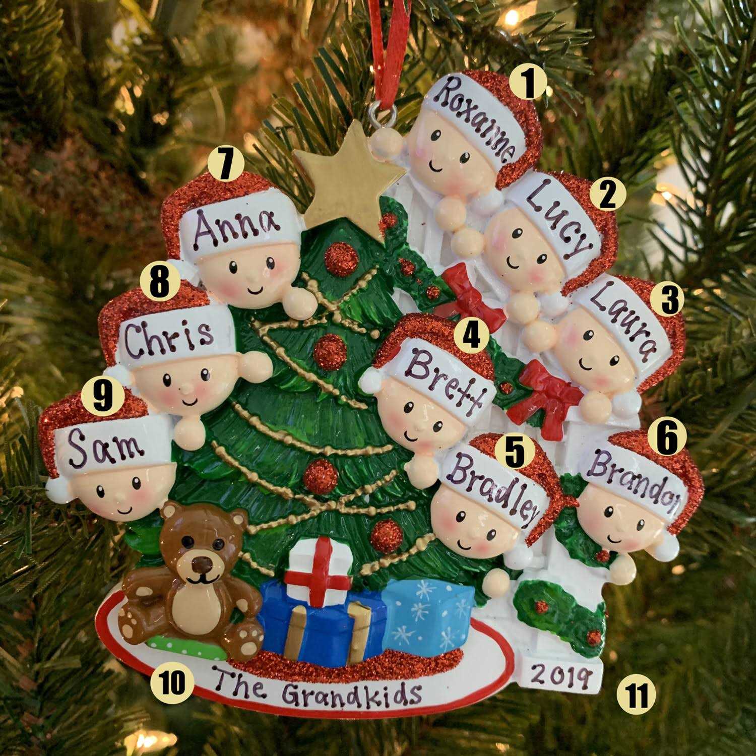 Peeking Family of 9 Personalized Christmas Ornament - Image 3