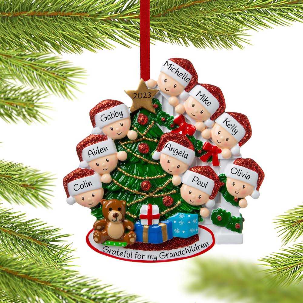 Peeking Family of 9 Personalized Christmas Ornament - Image 5