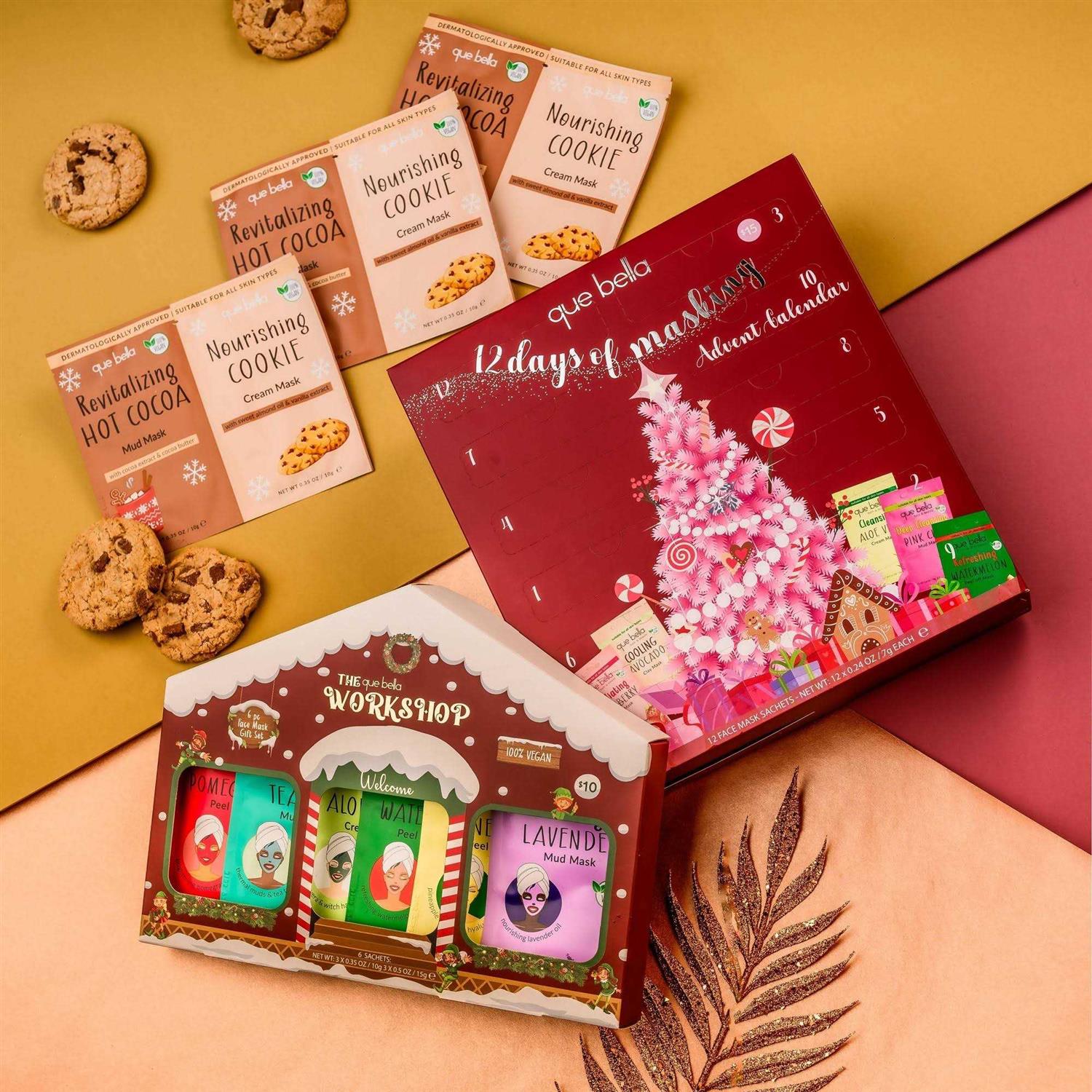 Que Bella Holiday 12 Days of Masking Face Mask Advent Calendar Gift Set – 12pc - Image 3