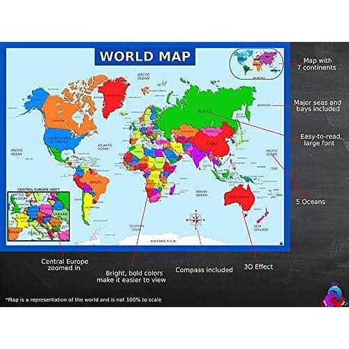 3D Learning LLF World Map Poster with Central Europe Inset - Image 3