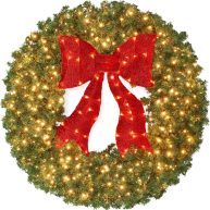 Best Choice Products 48in Artificial Pre-Lit Fir Christmas Wreath Decor w/ Red Bow