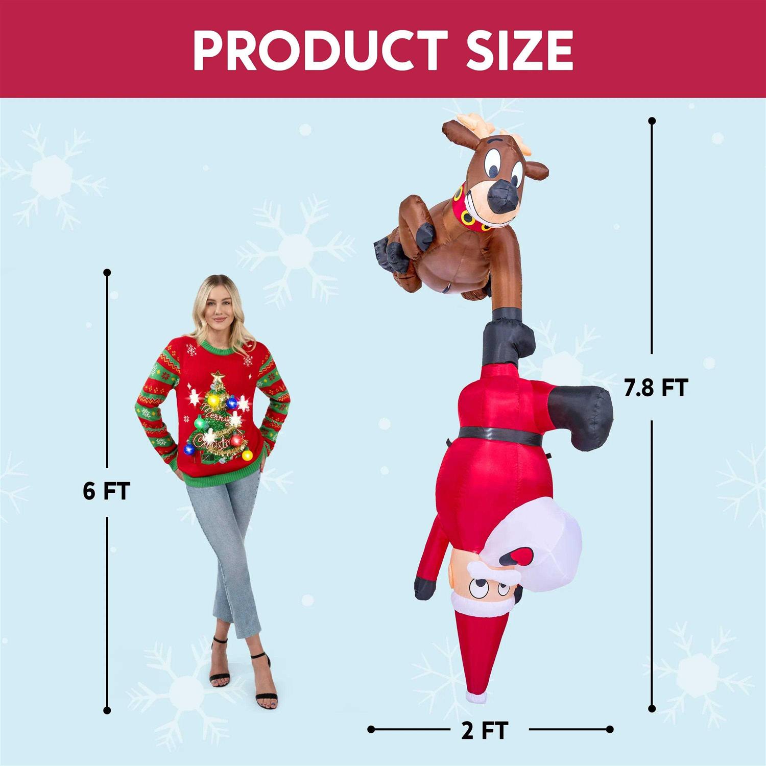 7.8ft Iatable Reindeer and Santa Falling Christmas Hanging Decoration - Image 3