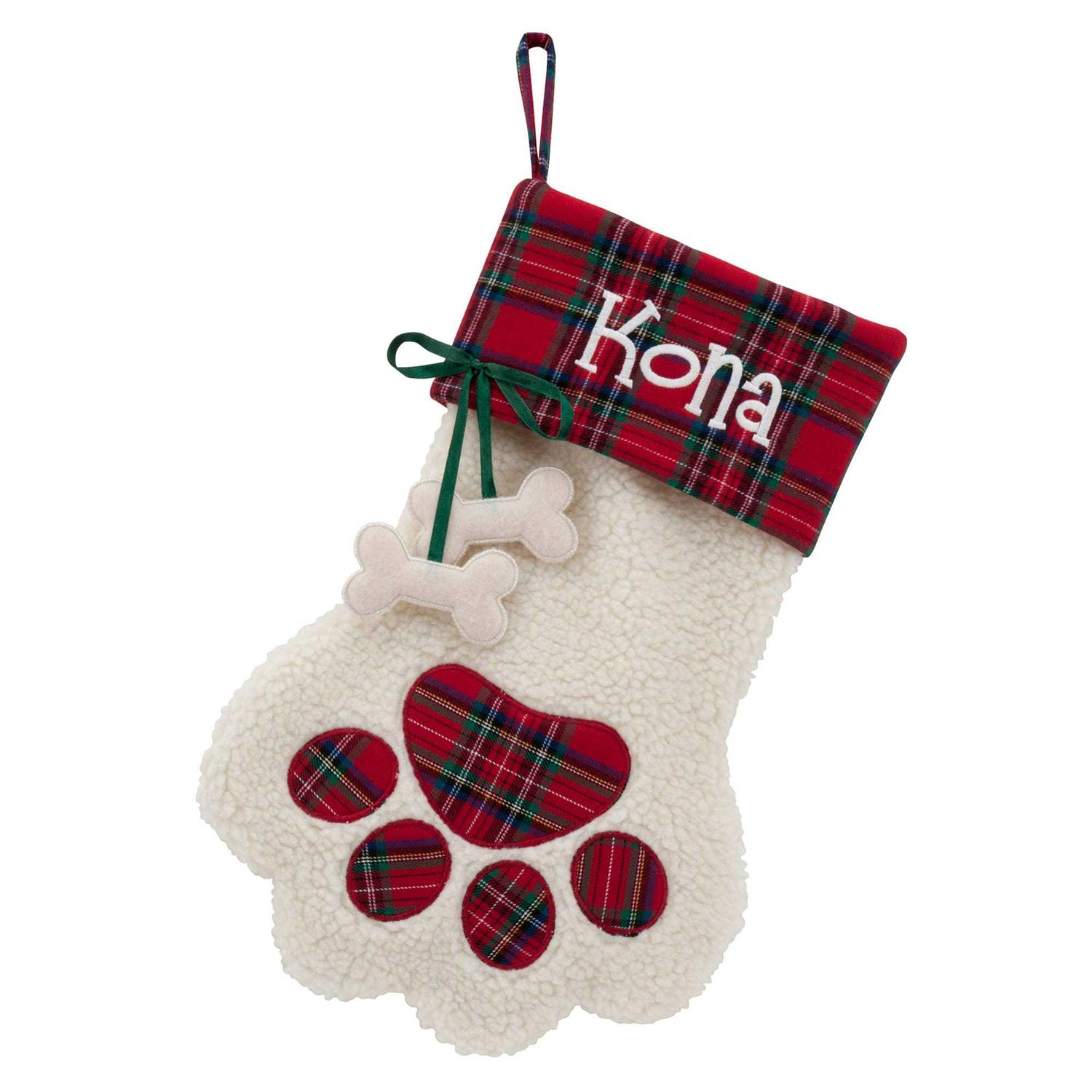 Personalized Planet Personalized Dog Paw Red Plaid Stocking