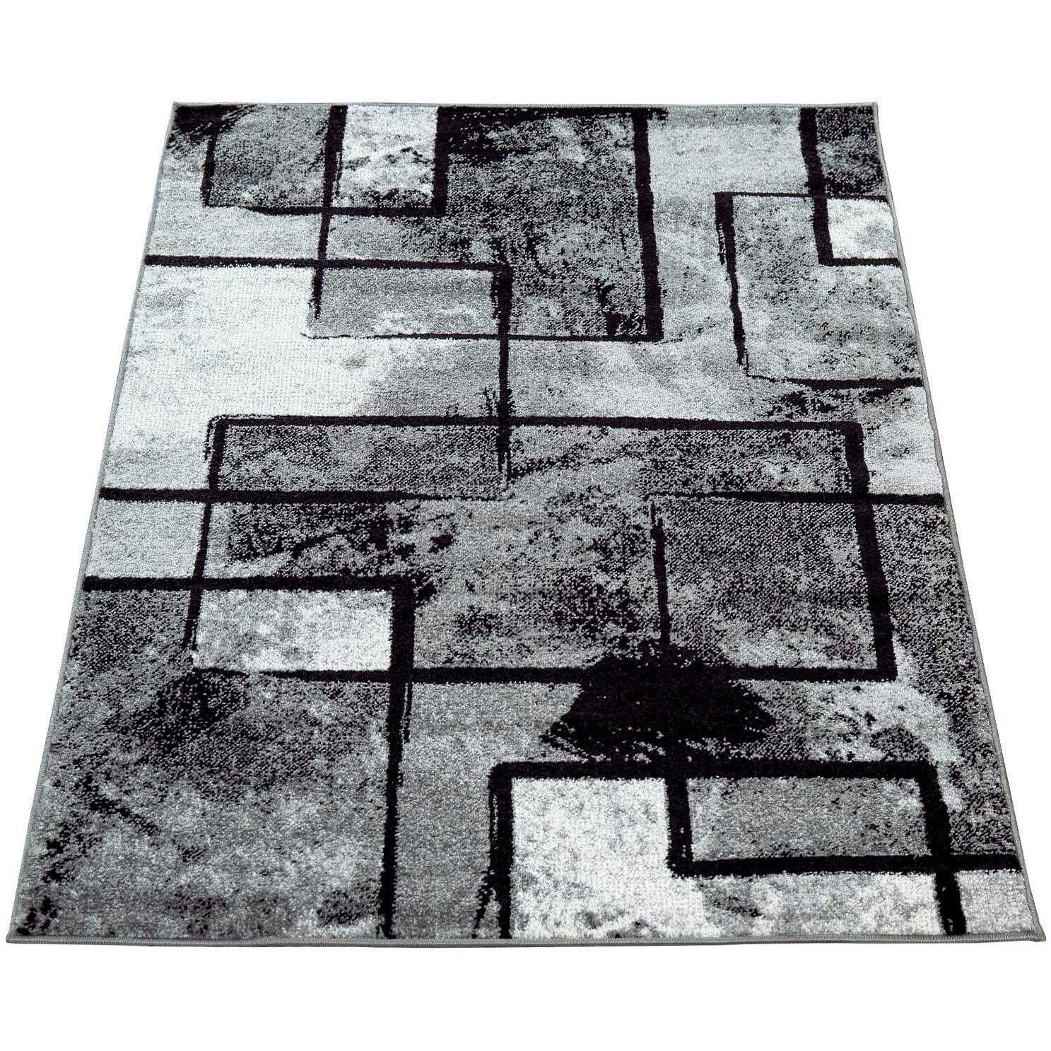 Paco Home Modern Black-White Area Rug with Abstract Paint Effect