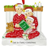 Personalized Reading in Bed Family of 3 Ornament