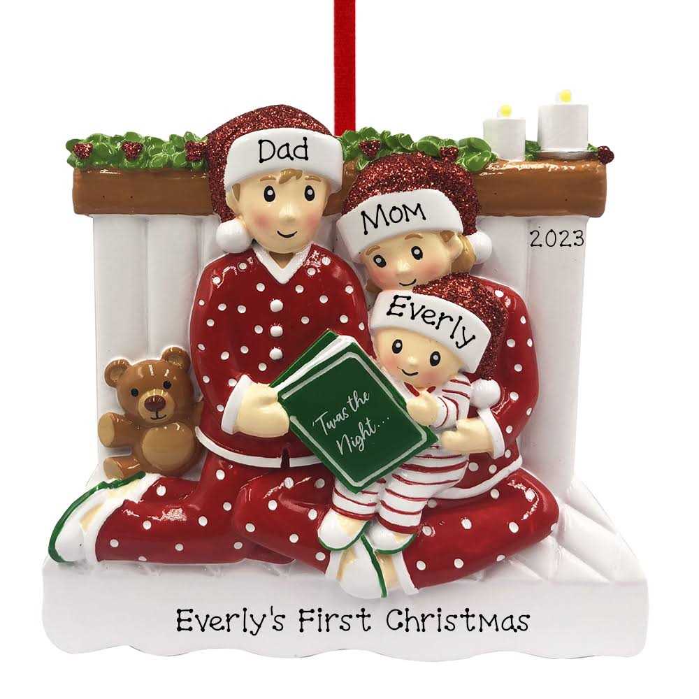 Personalized Reading in Bed Family of 3 Ornament - Image 3
