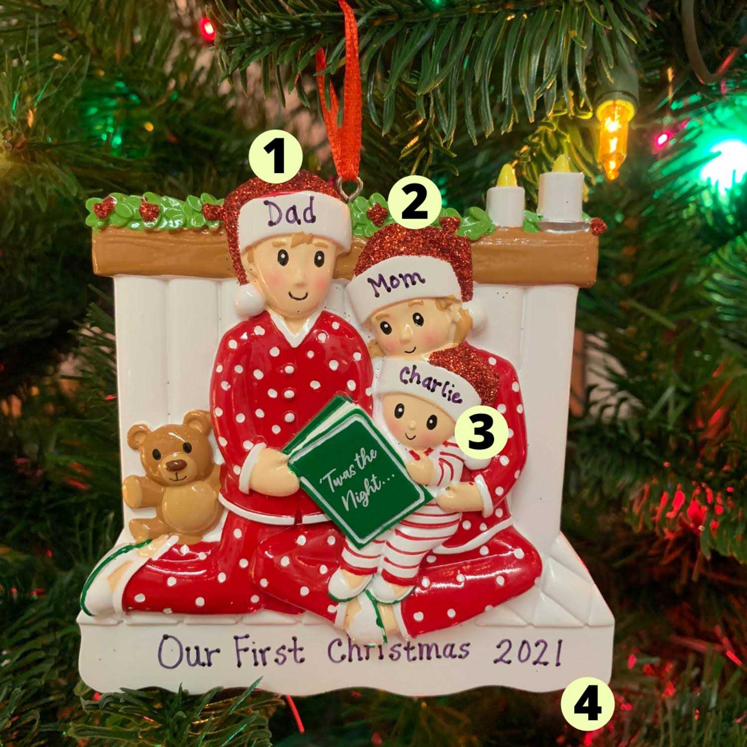 Personalized Reading in Bed Family of 3 Ornament - Image 4