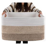 Oiahomy Large Cotton Rope Basket Rectangle Woven Baskets for Storage Nursery Blanket Basket Living Room