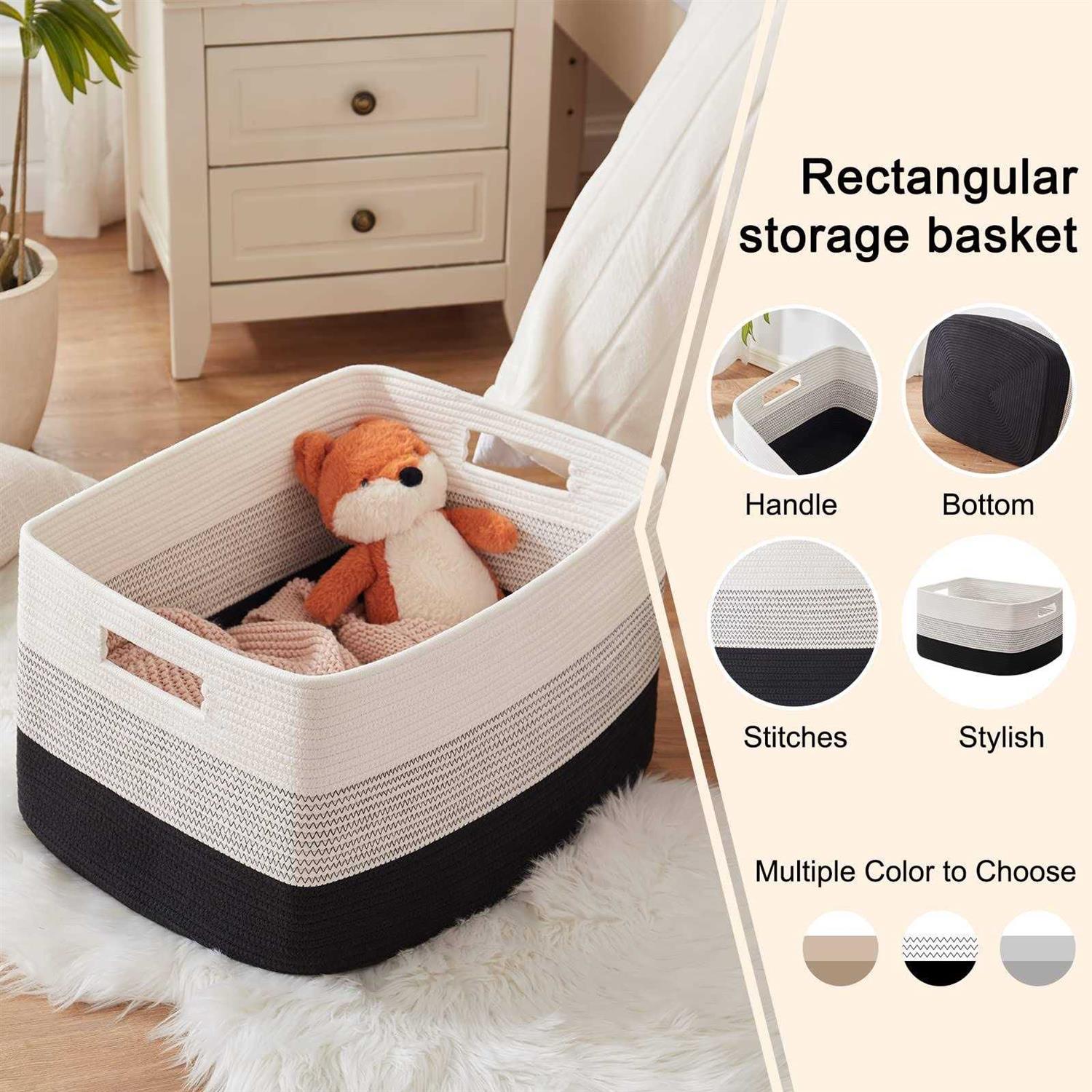 Oiahomy Large Cotton Rope Basket Rectangle Woven Baskets for Storage Nursery Blanket Basket Living Room - Image 2