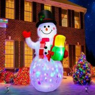 5ft Christmas Iatables Snowman Outdoor Yard Decor with Rotating LED Lights Christmas Blow Up Decoration Garden