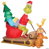 78 Airblown Grinch and Max with Sleigh Iatable Christmas Outdoor Yard Decor
