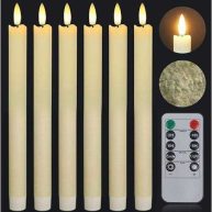 Real Wax Flameless Ivory Taper Candles Flickering with Remote Timer