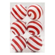 At Home Shatterproof Striped Ornaments Red
