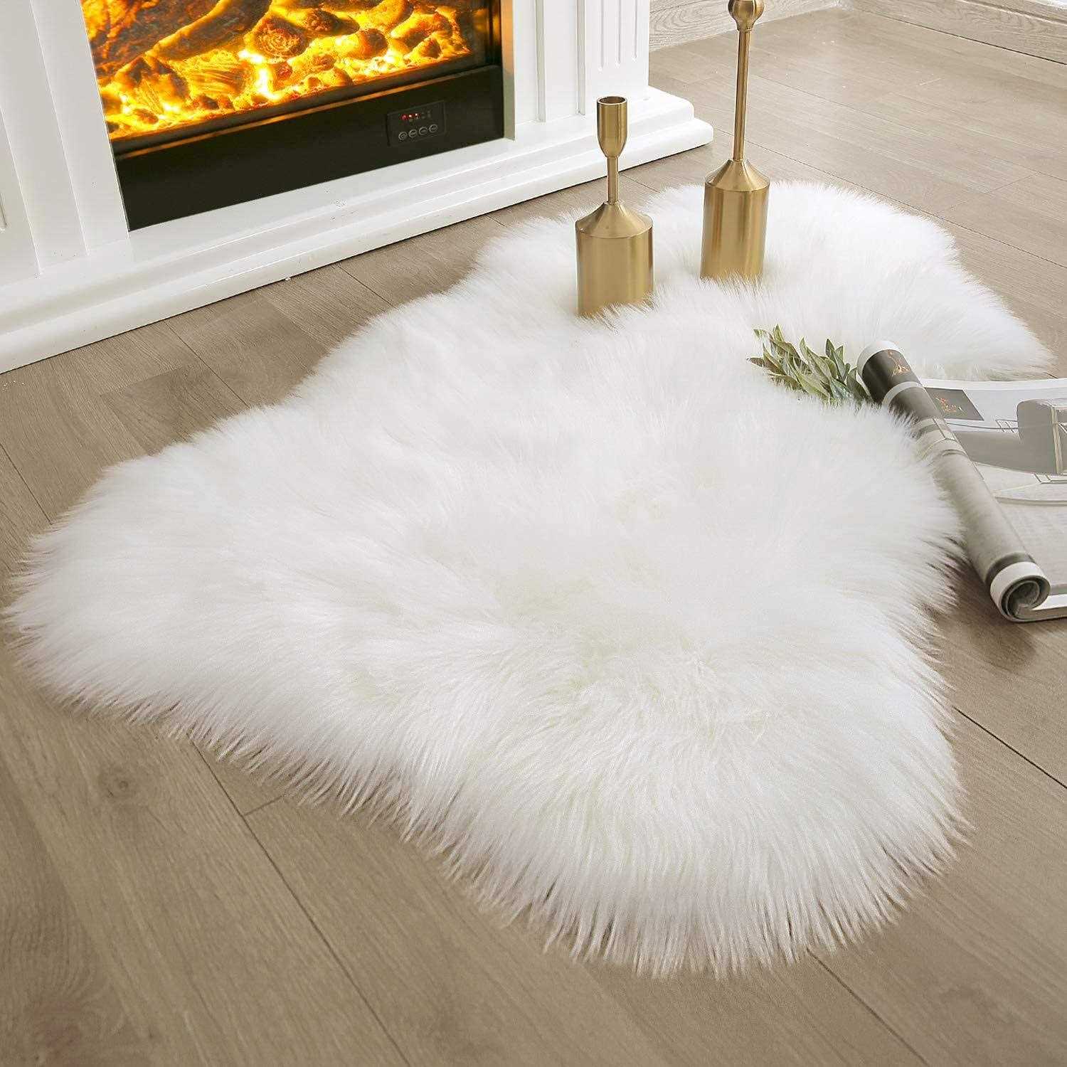 Ashler Faux Fur Rug Fluffy Shaggy Area Rug Ultra Soft 2 x Sheepskin Fur Rug