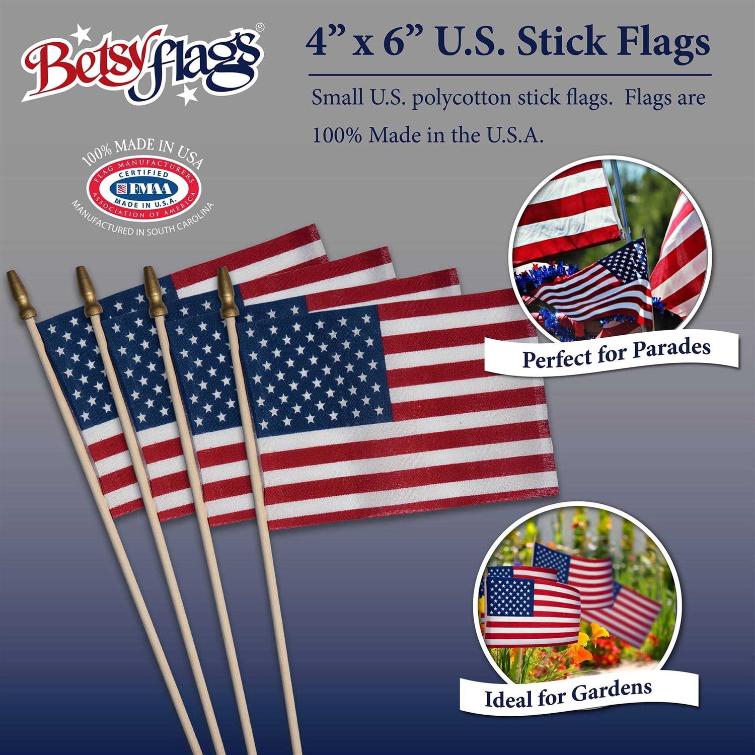 4 x 6 U.S. Betsy Stick Flags, 4-Pack - Image 4