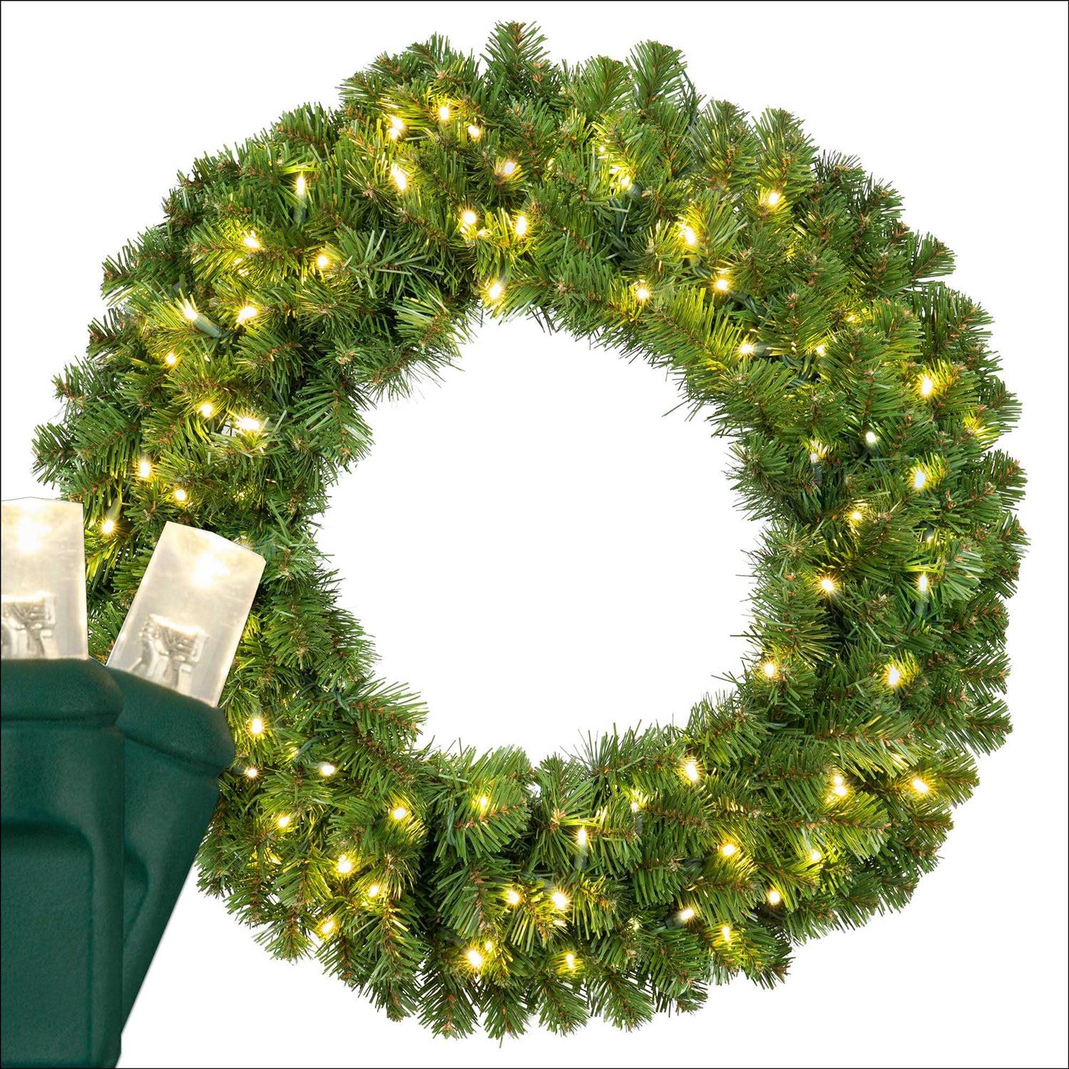 Red Sleigh 24 Prelit Sequoia Fir Commercial-Grade Traditional Christmas Wreath