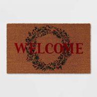 1’6×2’6 ‘Welcome’ Wreath Flocked Coir Christmas Doormat Red/Green