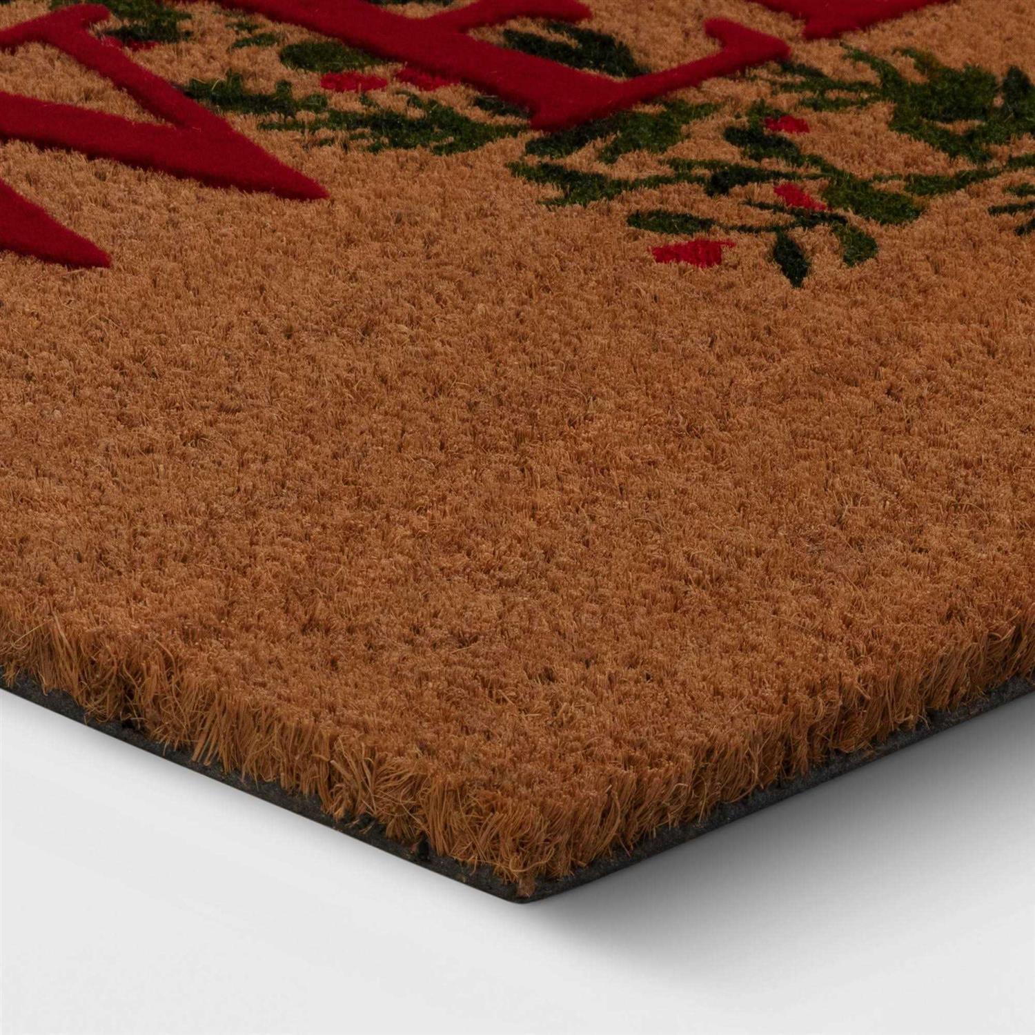 1’6×2’6 ‘Welcome’ Wreath Flocked Coir Christmas Doormat Red/Green - Image 2