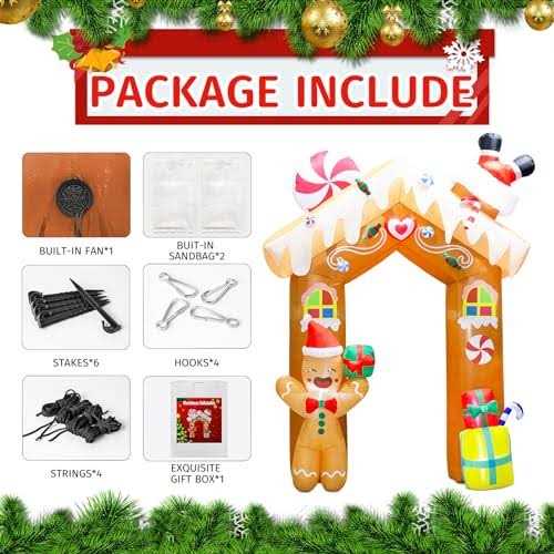 11FT Height Giant Christmas Iatables Arch Decorations Gingerbread House Archway Blow Ups Yard Decoration Rotating LED Lights Décor for Holiday - Image 2