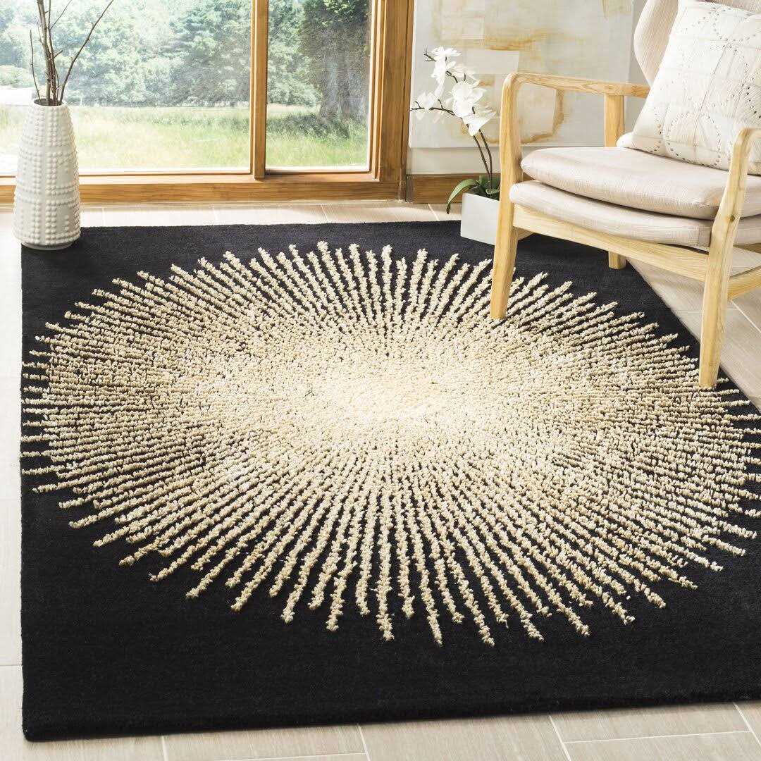 Olivarria Hand-Tufted Wool Black/Beige Area Rug Orren Ellis Rug