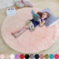 Amdrebio Fluffy Round/Circle Rug 4’X4′ Furry Carpet for Teen’s Room,Shaggy Circular Fuzzy Plush Rug for Bedroom Kids Nursery Room