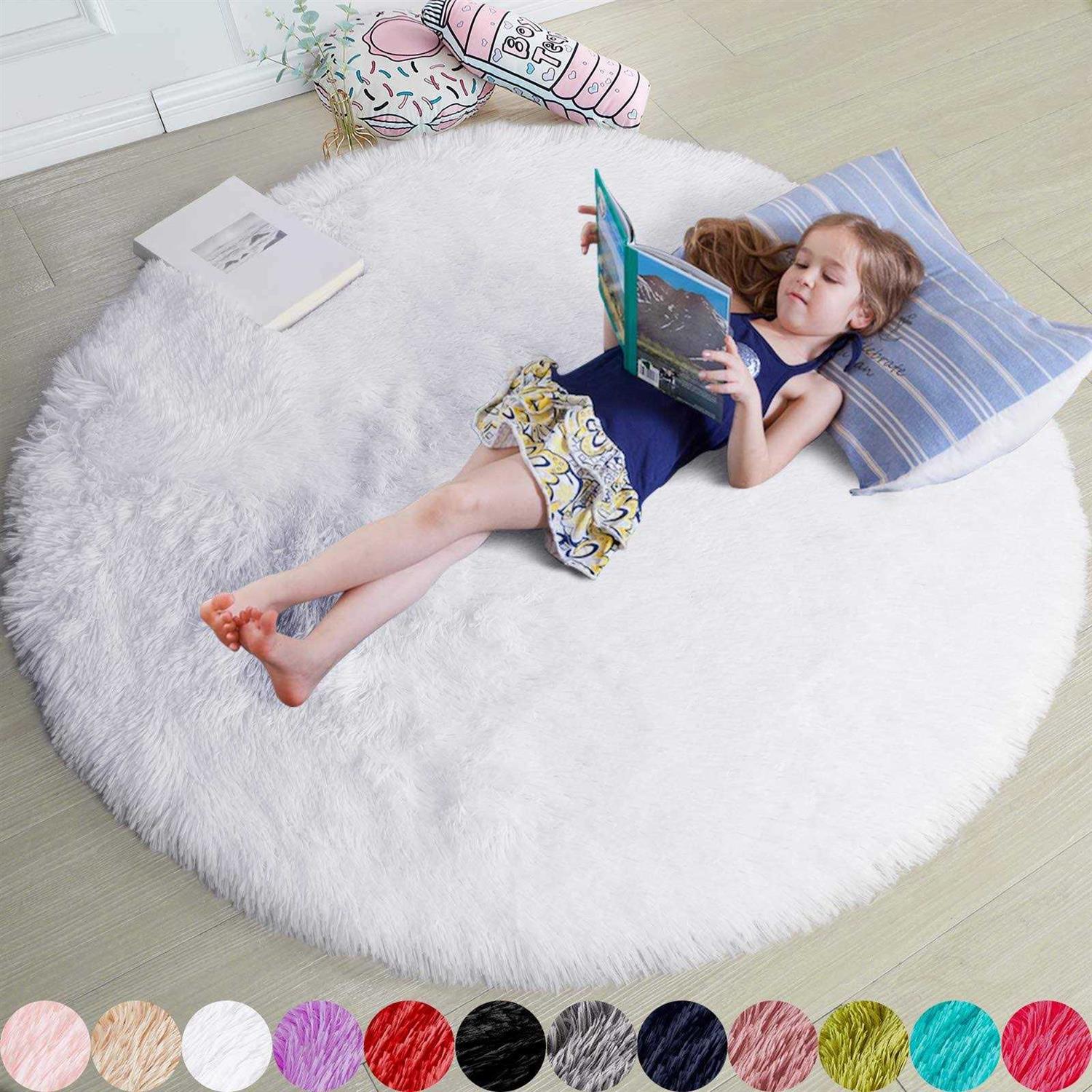 Amdrebio Fluffy Round/Circle Rug 4’X4′ Furry Carpet for Teen’s Room,Shaggy Circular Fuzzy Plush Rug for Bedroom Kids Nursery Room