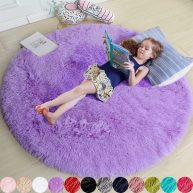 Amdrebio Fluffy Round/Circle Rug 4’X4′ Furry Carpet for Teen’s Room,Shaggy Circular Fuzzy Plush Rug for Bedroom Kids Nursery Room