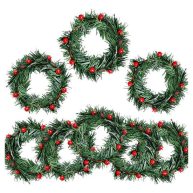 8 Pcs Holly Berry Candle Ring Small Artificial Red Berries Pine Needles Wreath F