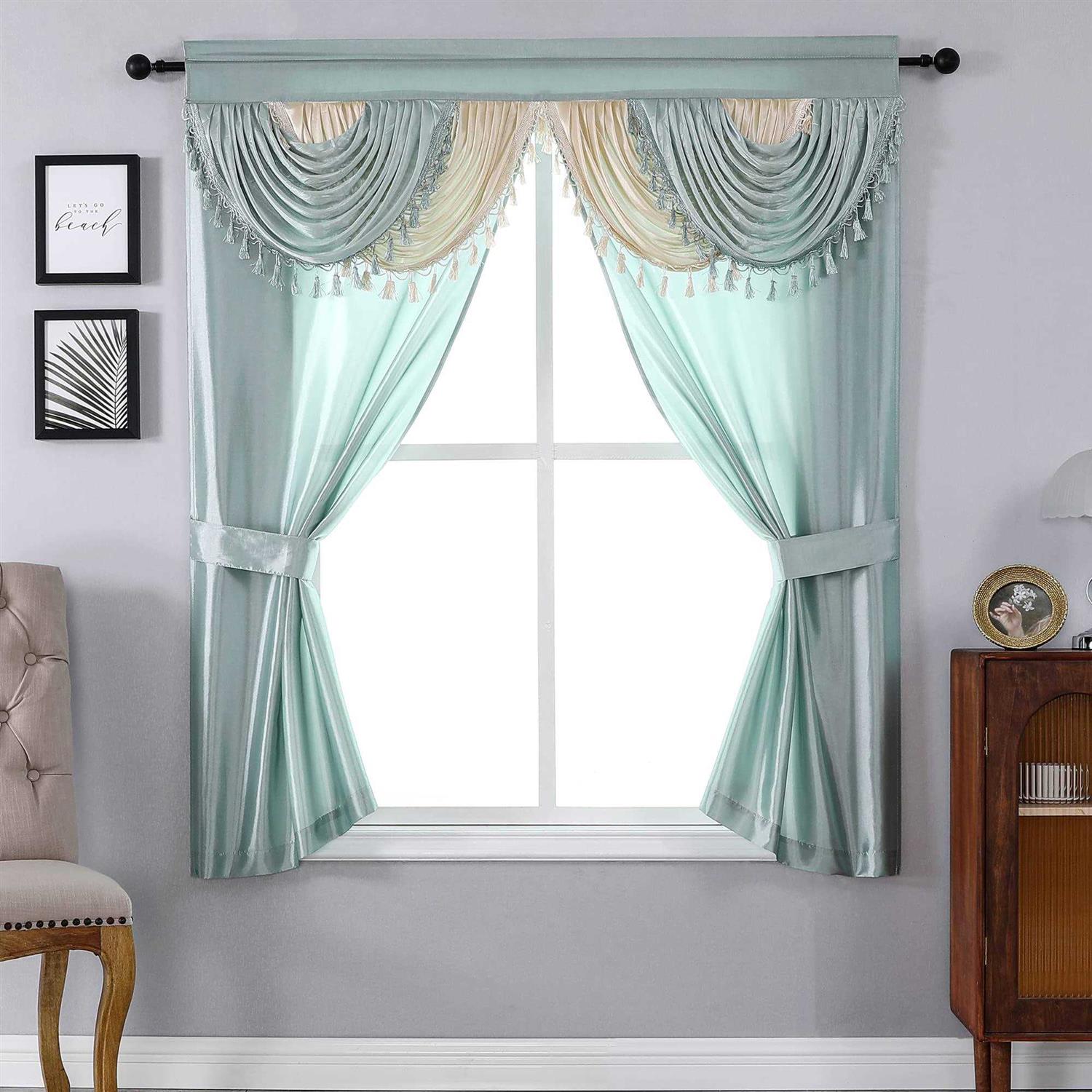 Regal Home Collections Amore Curtains 5-Piece Window Curtain Set 54-Inch W x Panels with Attached Valance and 2 Tiebacks