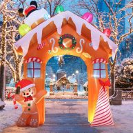 10 Ft Christmas Iatables Decorations Outdoor Built-in Colorful LEDs Xmas Blow Up Archway Decoration with Gingerbread Man