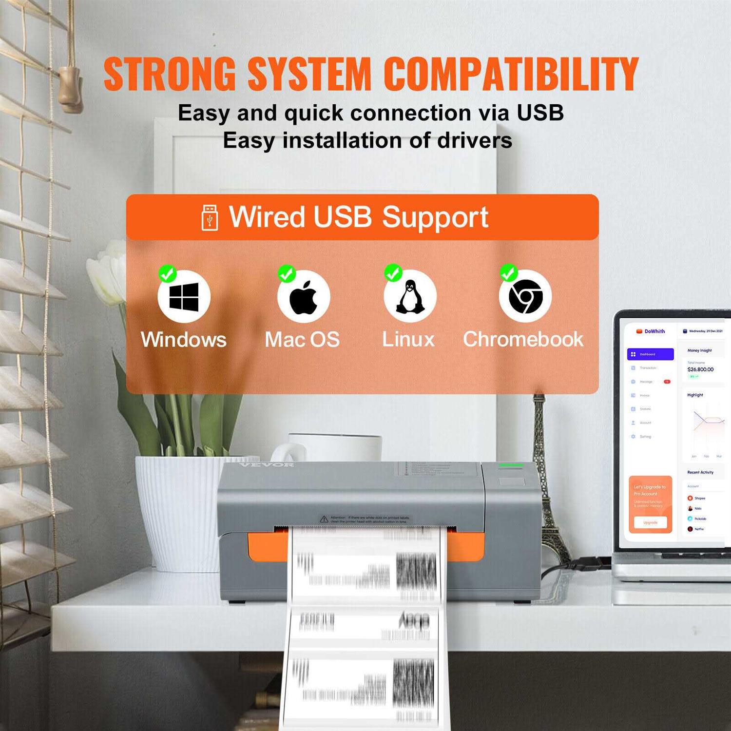 VEVOR Thermal Label Printer Shipping Label Printer for Width of 1.57 - Image 5