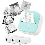T02 Mini Printer Sticker Printer Mini Portable Small Printer with 3 Rolls Paper
