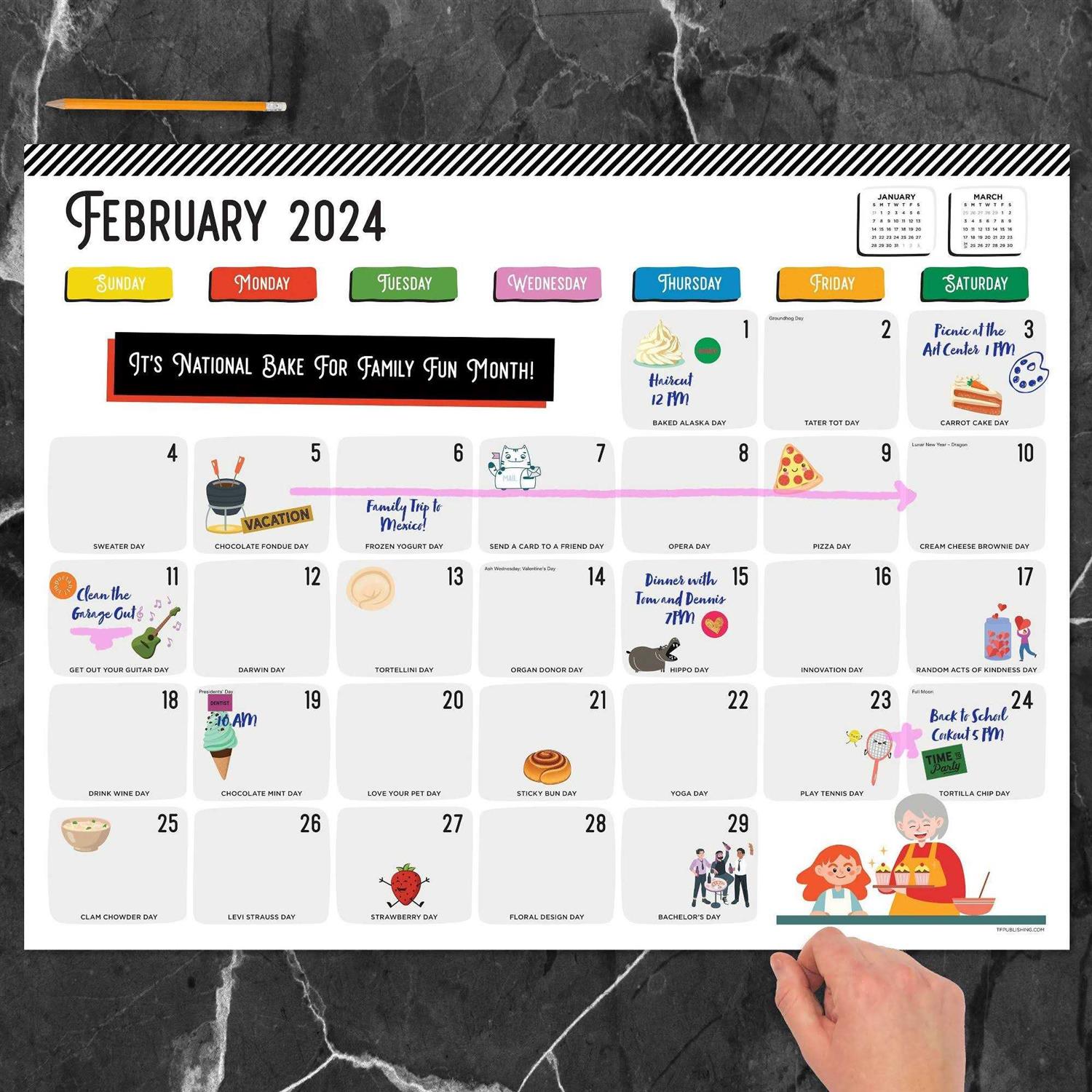 TF Publishing 2024 Every Day’s A Holiday Large Desk Pad Monthly Blotter Calendar - Image 5
