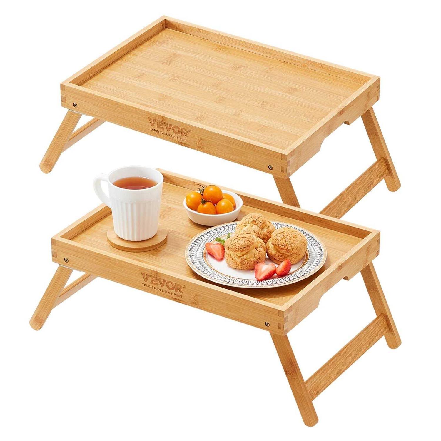 VEVOR Bed Tray Table with Foldable Legs Bamboo Breakfast Tray for Sofa Bed Eating Snacking and Working Folding Serving Laptop Desk Tray - Image 4